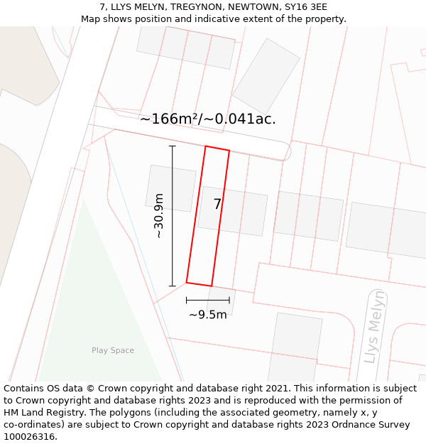 7, LLYS MELYN, TREGYNON, NEWTOWN, SY16 3EE: Plot and title map