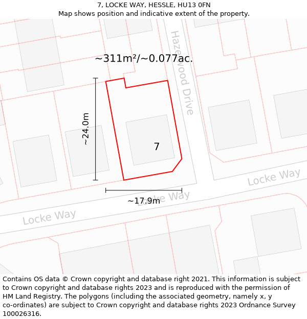 7, LOCKE WAY, HESSLE, HU13 0FN: Plot and title map