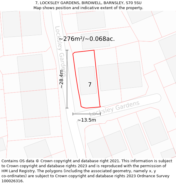 7, LOCKSLEY GARDENS, BIRDWELL, BARNSLEY, S70 5SU: Plot and title map