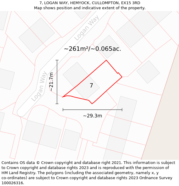 7, LOGAN WAY, HEMYOCK, CULLOMPTON, EX15 3RD: Plot and title map