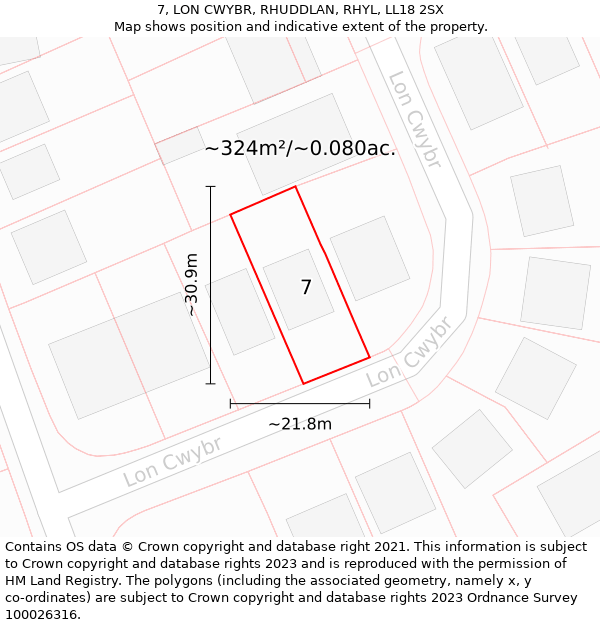 7, LON CWYBR, RHUDDLAN, RHYL, LL18 2SX: Plot and title map