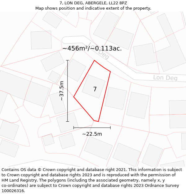 7, LON DEG, ABERGELE, LL22 8PZ: Plot and title map