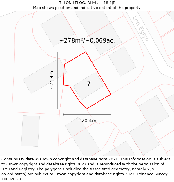 7, LON LELOG, RHYL, LL18 4JP: Plot and title map