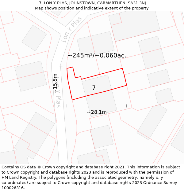 7, LON Y PLAS, JOHNSTOWN, CARMARTHEN, SA31 3NJ: Plot and title map