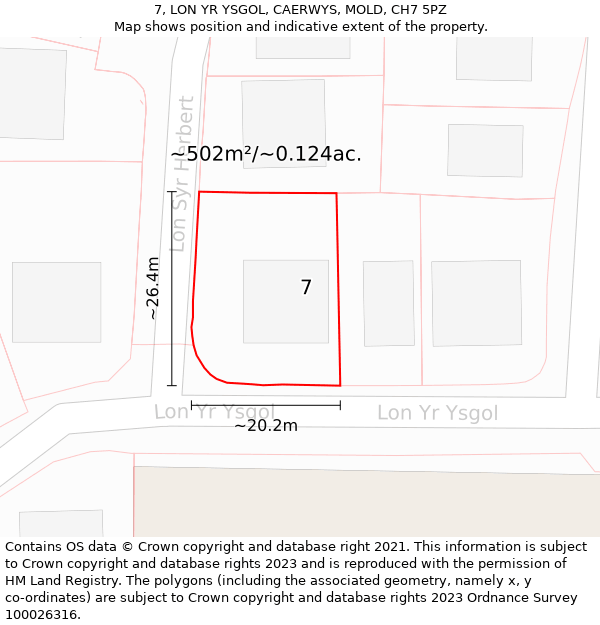 7, LON YR YSGOL, CAERWYS, MOLD, CH7 5PZ: Plot and title map