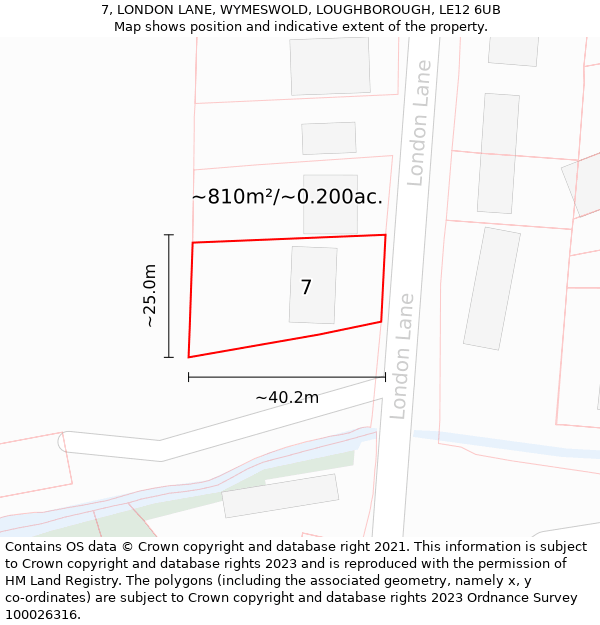 7, LONDON LANE, WYMESWOLD, LOUGHBOROUGH, LE12 6UB: Plot and title map