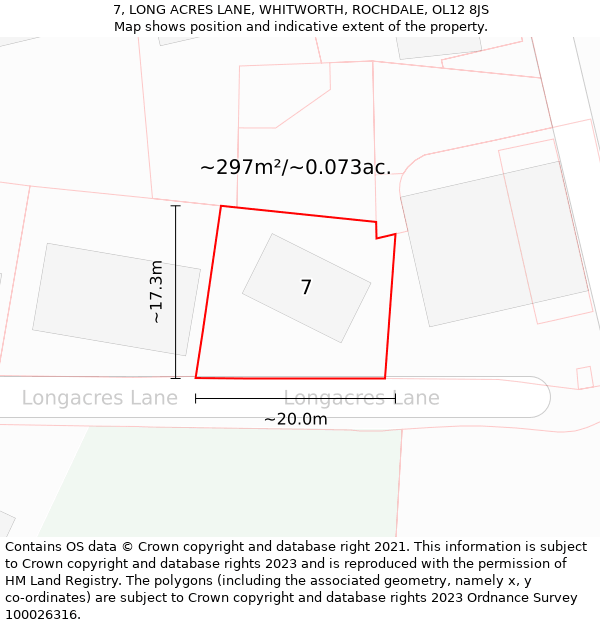 7, LONG ACRES LANE, WHITWORTH, ROCHDALE, OL12 8JS: Plot and title map