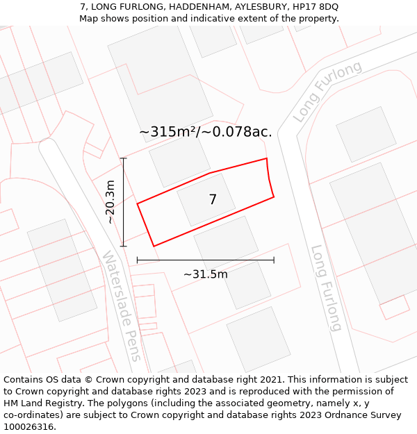 7, LONG FURLONG, HADDENHAM, AYLESBURY, HP17 8DQ: Plot and title map