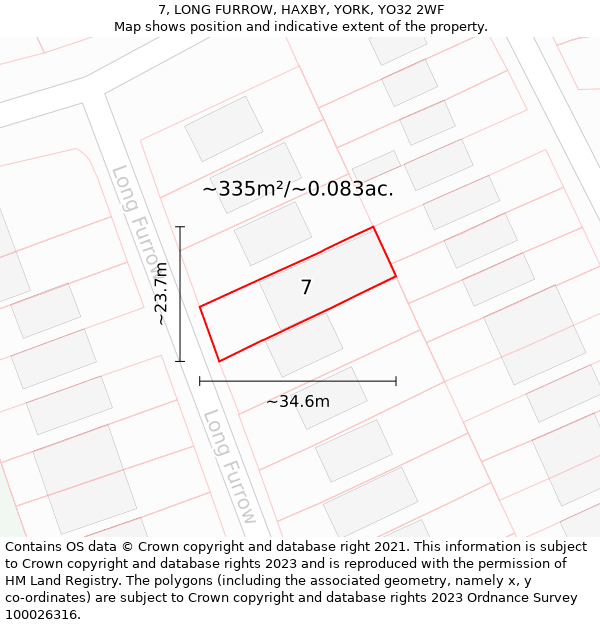 7, LONG FURROW, HAXBY, YORK, YO32 2WF: Plot and title map