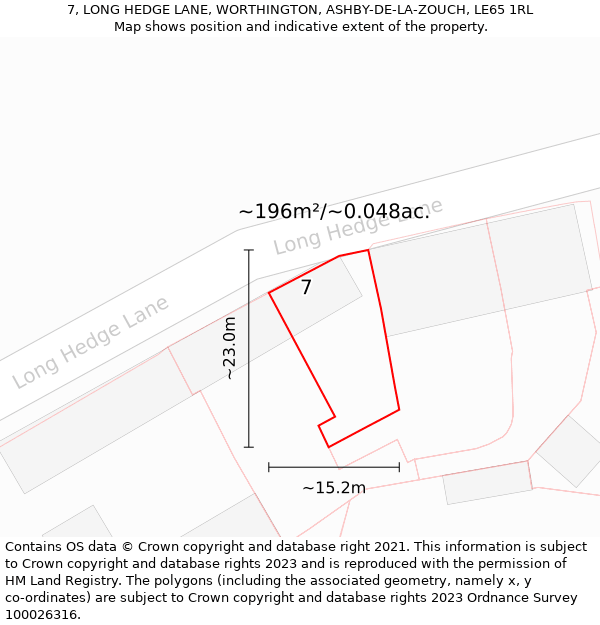 7, LONG HEDGE LANE, WORTHINGTON, ASHBY-DE-LA-ZOUCH, LE65 1RL: Plot and title map