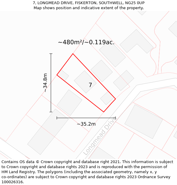 7, LONGMEAD DRIVE, FISKERTON, SOUTHWELL, NG25 0UP: Plot and title map