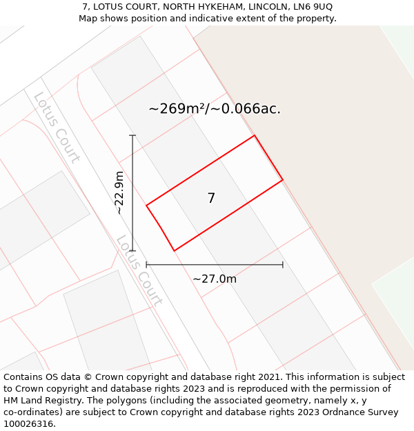 7, LOTUS COURT, NORTH HYKEHAM, LINCOLN, LN6 9UQ: Plot and title map