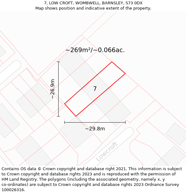 7, LOW CROFT, WOMBWELL, BARNSLEY, S73 0DX: Plot and title map