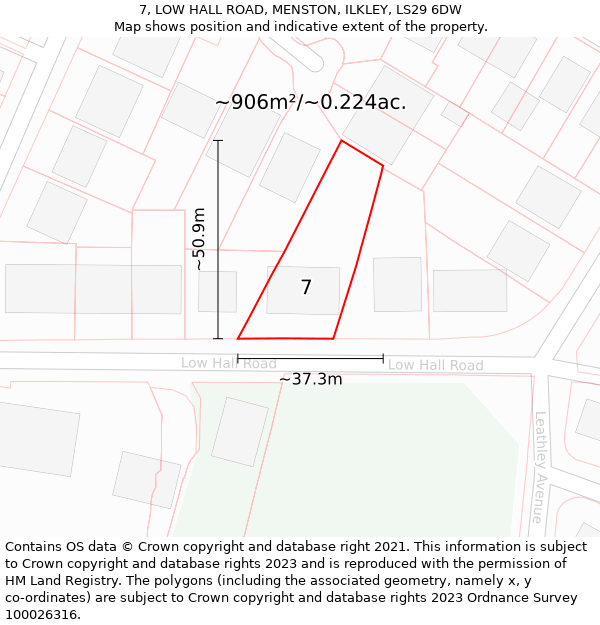 7, LOW HALL ROAD, MENSTON, ILKLEY, LS29 6DW: Plot and title map