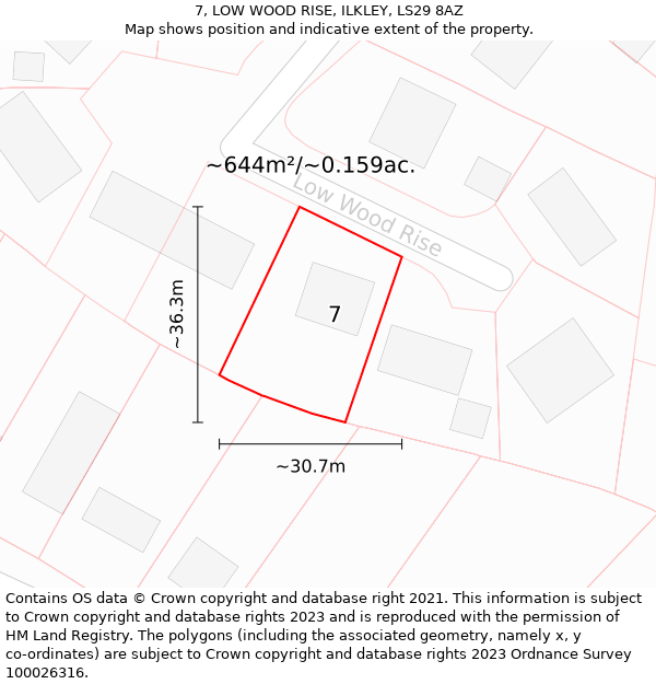 7, LOW WOOD RISE, ILKLEY, LS29 8AZ: Plot and title map