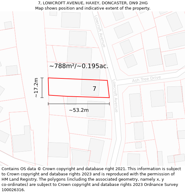 7, LOWCROFT AVENUE, HAXEY, DONCASTER, DN9 2HG: Plot and title map