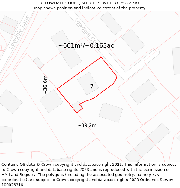 7, LOWDALE COURT, SLEIGHTS, WHITBY, YO22 5BX: Plot and title map