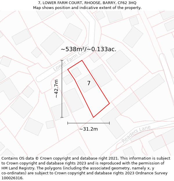 7, LOWER FARM COURT, RHOOSE, BARRY, CF62 3HQ: Plot and title map