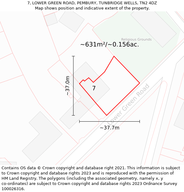 7, LOWER GREEN ROAD, PEMBURY, TUNBRIDGE WELLS, TN2 4DZ: Plot and title map