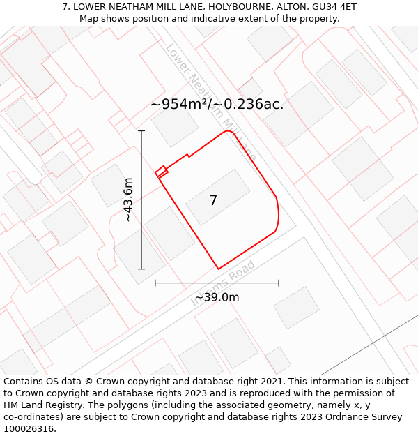 7, LOWER NEATHAM MILL LANE, HOLYBOURNE, ALTON, GU34 4ET: Plot and title map