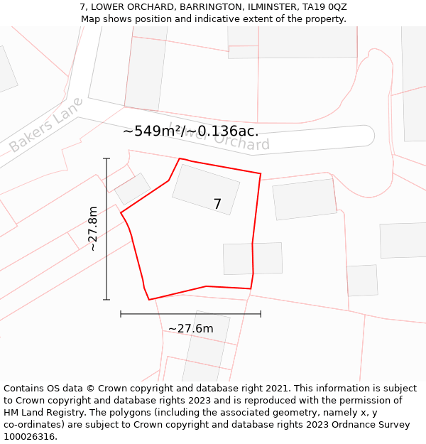 7, LOWER ORCHARD, BARRINGTON, ILMINSTER, TA19 0QZ: Plot and title map