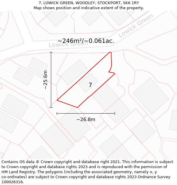 7, LOWICK GREEN, WOODLEY, STOCKPORT, SK6 1RY: Plot and title map