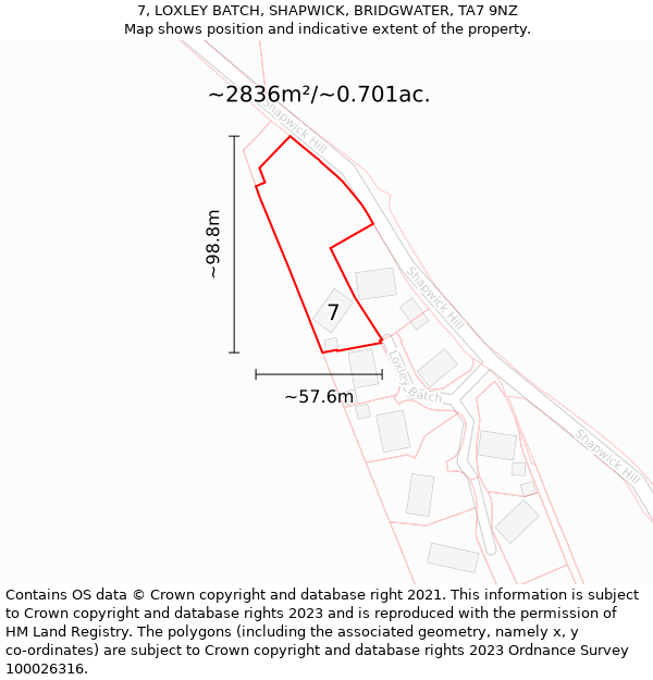 7, LOXLEY BATCH, SHAPWICK, BRIDGWATER, TA7 9NZ: Plot and title map