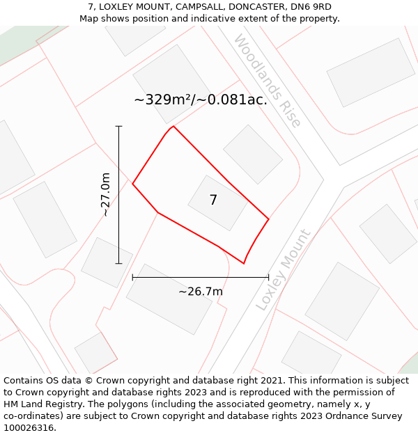 7, LOXLEY MOUNT, CAMPSALL, DONCASTER, DN6 9RD: Plot and title map