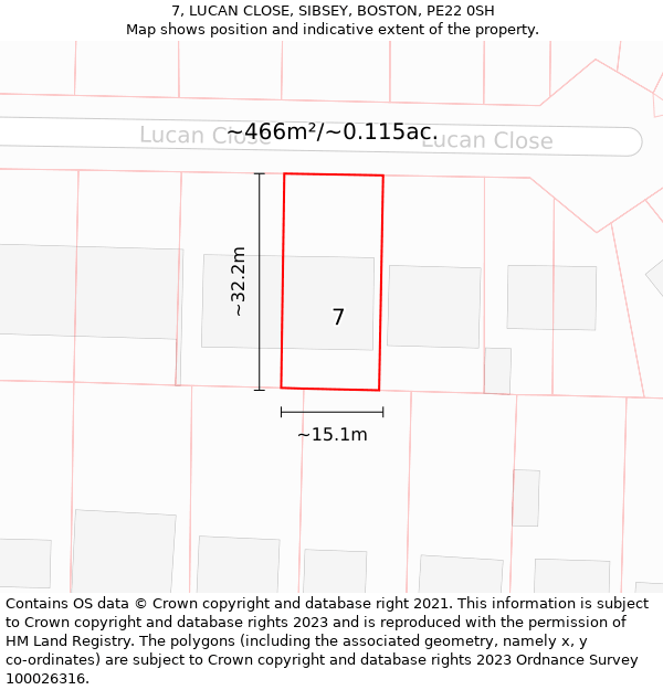 7, LUCAN CLOSE, SIBSEY, BOSTON, PE22 0SH: Plot and title map