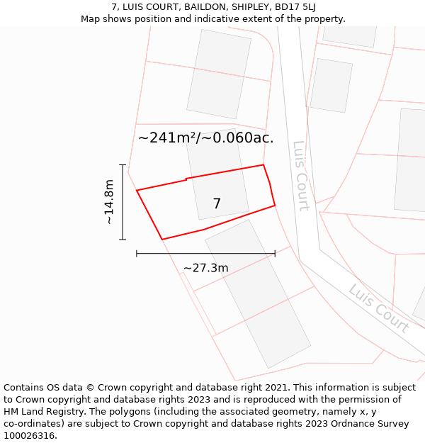 7, LUIS COURT, BAILDON, SHIPLEY, BD17 5LJ: Plot and title map