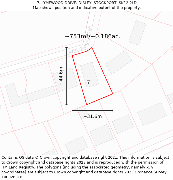 7, LYMEWOOD DRIVE, DISLEY, STOCKPORT, SK12 2LD: Plot and title map