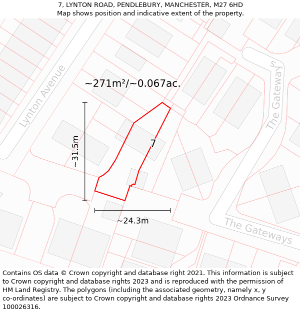 7, LYNTON ROAD, PENDLEBURY, MANCHESTER, M27 6HD: Plot and title map