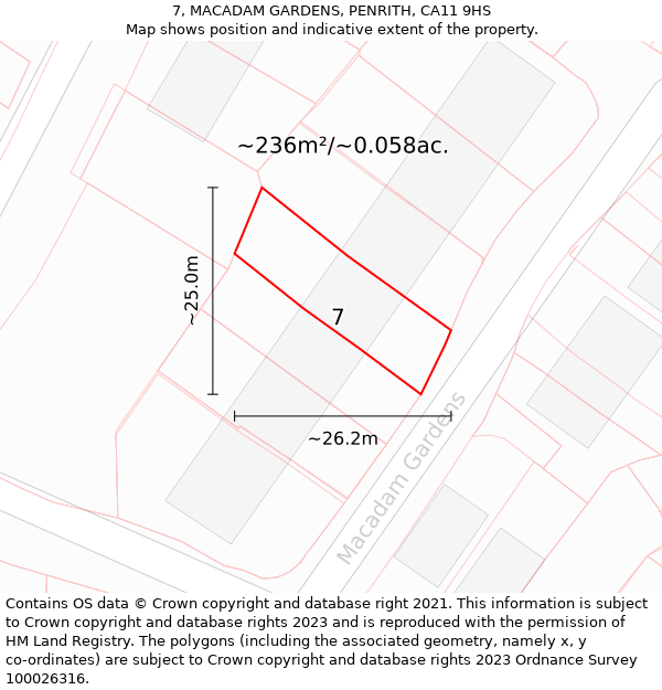 7, MACADAM GARDENS, PENRITH, CA11 9HS: Plot and title map