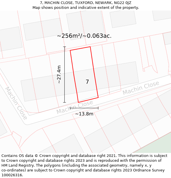 7, MACHIN CLOSE, TUXFORD, NEWARK, NG22 0JZ: Plot and title map