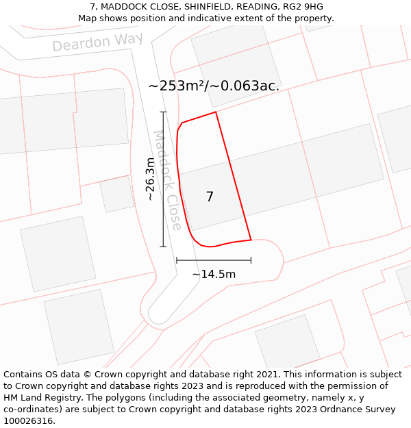 7, MADDOCK CLOSE, SHINFIELD, READING, RG2 9HG: Plot and title map