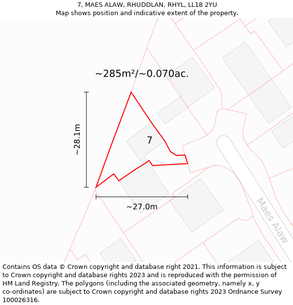 7, MAES ALAW, RHUDDLAN, RHYL, LL18 2YU: Plot and title map