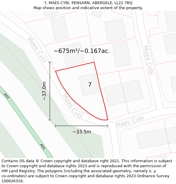 7, MAES CYBI, PENSARN, ABERGELE, LL22 7RQ: Plot and title map