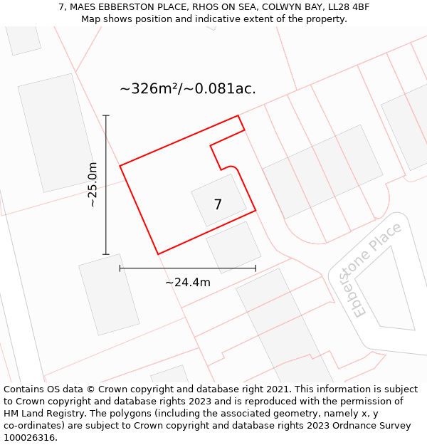 7, MAES EBBERSTON PLACE, RHOS ON SEA, COLWYN BAY, LL28 4BF: Plot and title map