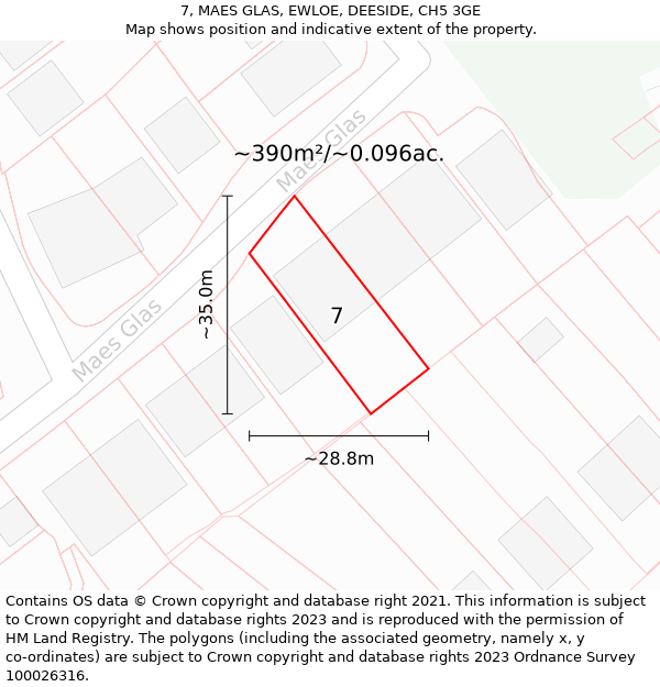 7, MAES GLAS, EWLOE, DEESIDE, CH5 3GE: Plot and title map