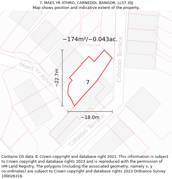 7, MAES YR ATHRO, CARNEDDI, BANGOR, LL57 3SJ: Plot and title map