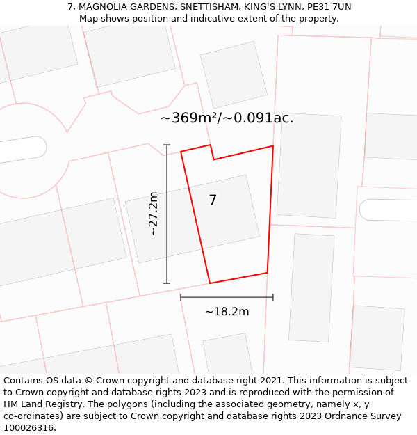 7, MAGNOLIA GARDENS, SNETTISHAM, KING'S LYNN, PE31 7UN: Plot and title map