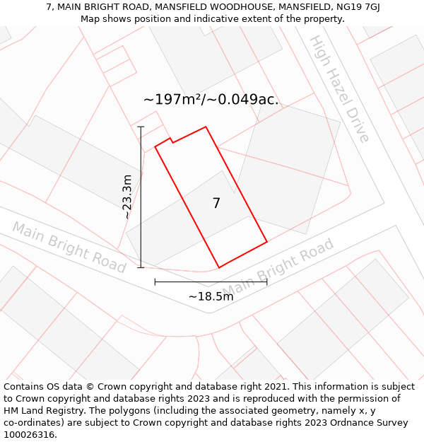 7, MAIN BRIGHT ROAD, MANSFIELD WOODHOUSE, MANSFIELD, NG19 7GJ: Plot and title map