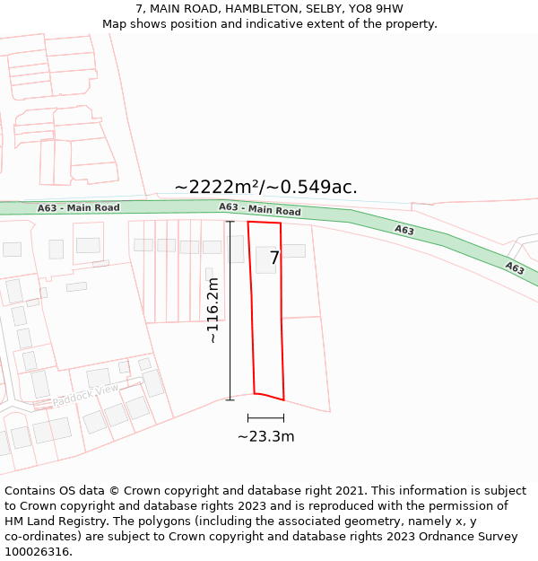 7, MAIN ROAD, HAMBLETON, SELBY, YO8 9HW: Plot and title map