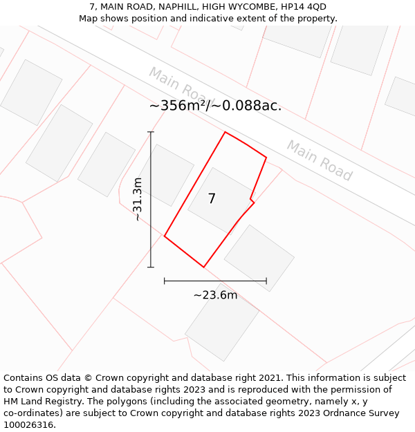 7, MAIN ROAD, NAPHILL, HIGH WYCOMBE, HP14 4QD: Plot and title map