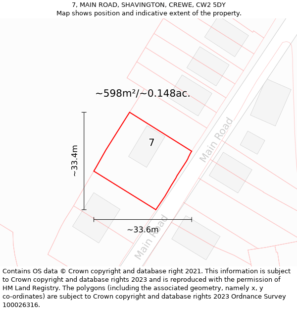7, MAIN ROAD, SHAVINGTON, CREWE, CW2 5DY: Plot and title map
