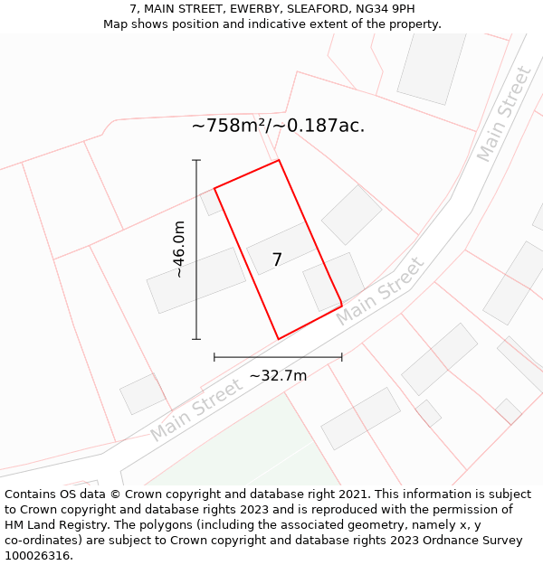 7, MAIN STREET, EWERBY, SLEAFORD, NG34 9PH: Plot and title map