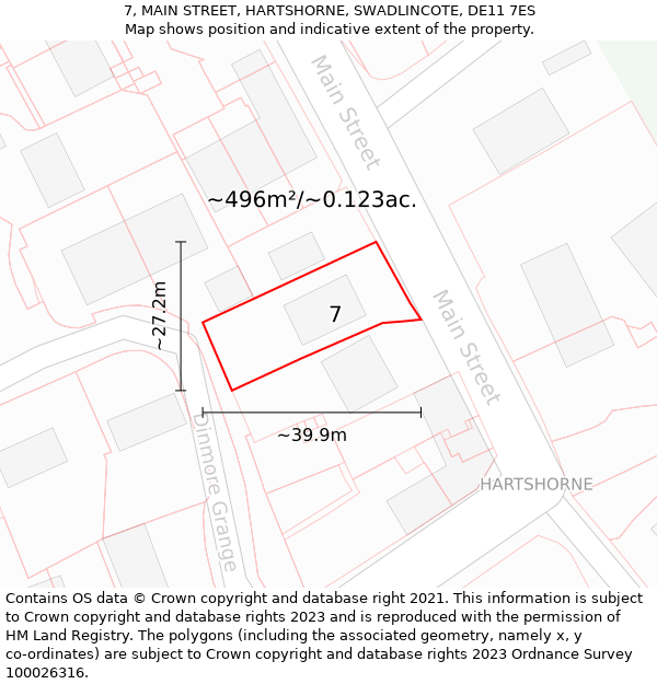 7, MAIN STREET, HARTSHORNE, SWADLINCOTE, DE11 7ES: Plot and title map