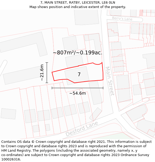 7, MAIN STREET, RATBY, LEICESTER, LE6 0LN: Plot and title map