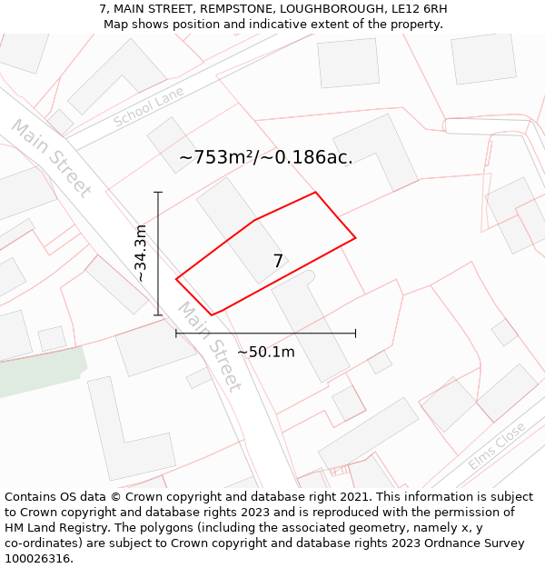 7, MAIN STREET, REMPSTONE, LOUGHBOROUGH, LE12 6RH: Plot and title map