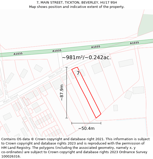 7, MAIN STREET, TICKTON, BEVERLEY, HU17 9SH: Plot and title map